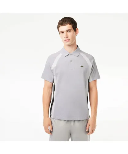 Lacoste Mens Cotton Mini-Pique Colourblock Polo Shirt in Grey