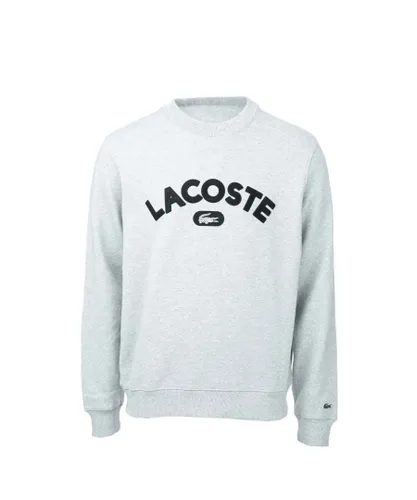 Lacoste Mens Crew Neck Branded Terry Sweatshirt in Grey Marl Cotton