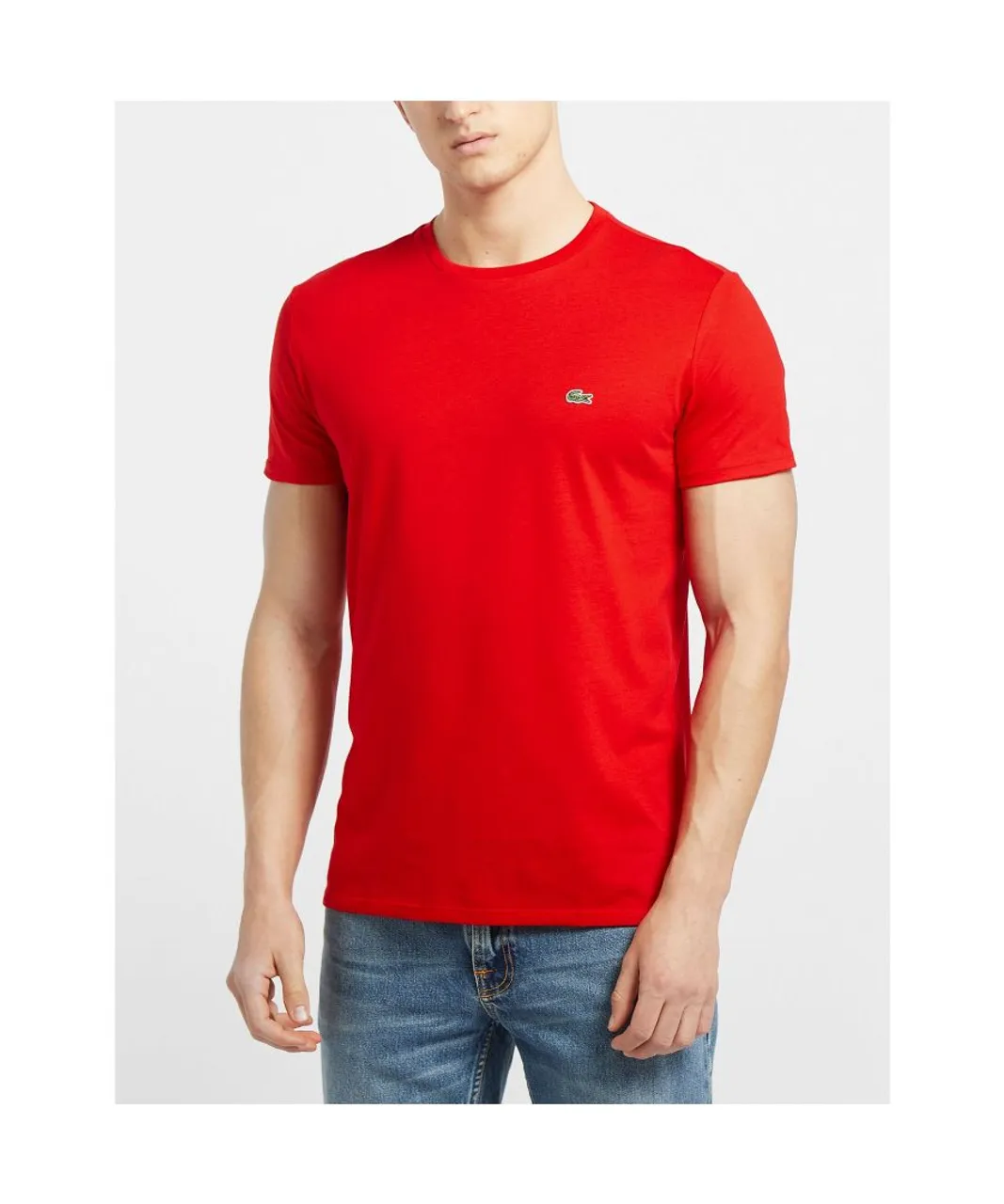 Lacoste Mens Crew Neck Pima Cotton Jersey T-Shirt in Red
