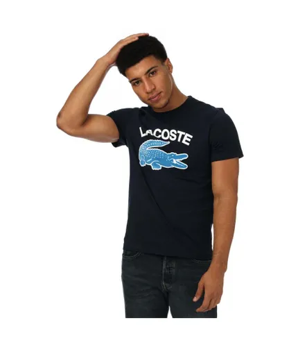 Lacoste Mens Crocodile Print T-Shirt in Navy Cotton