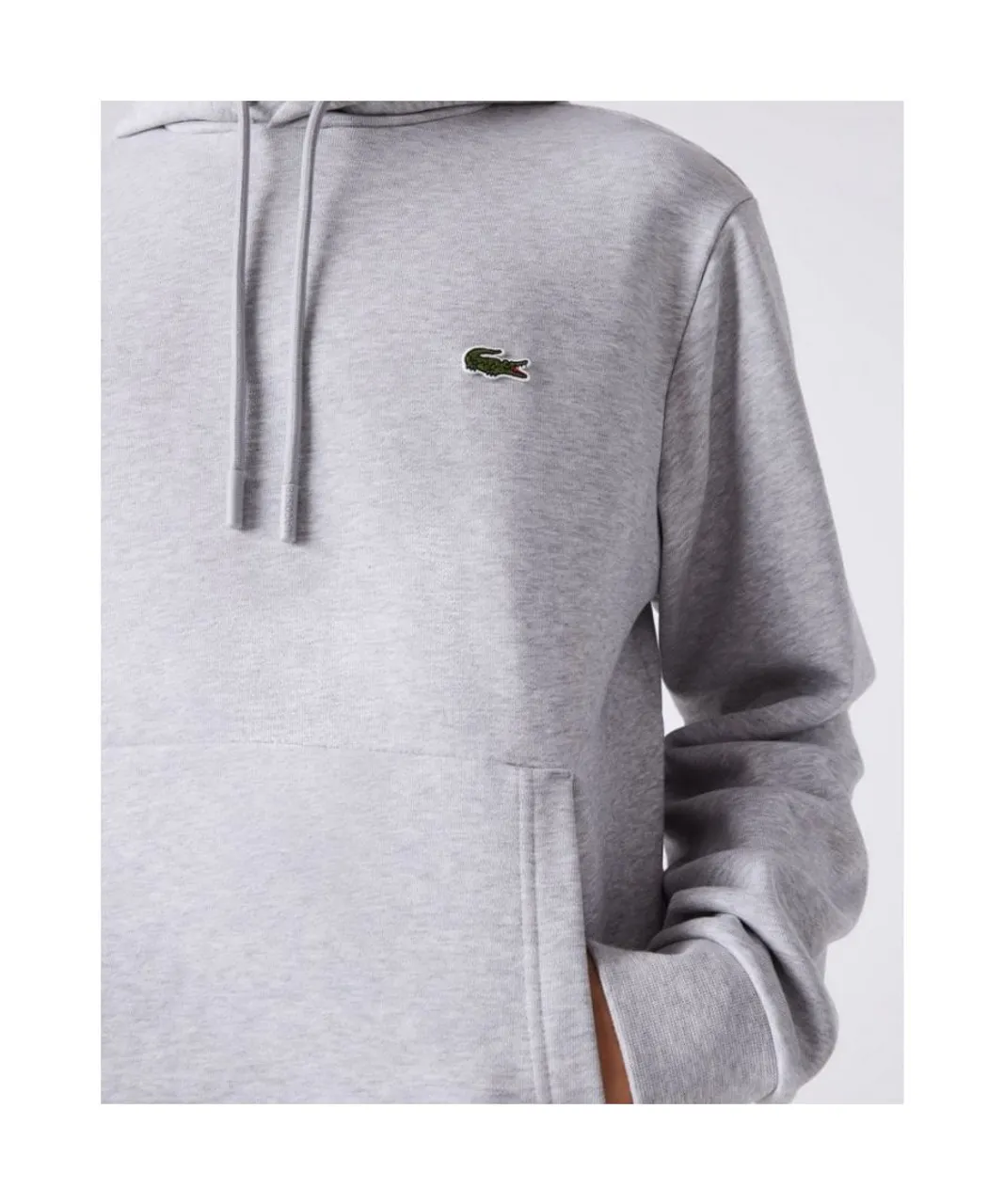 Lacoste Mens fleece hoodie for men - Silver Cotton