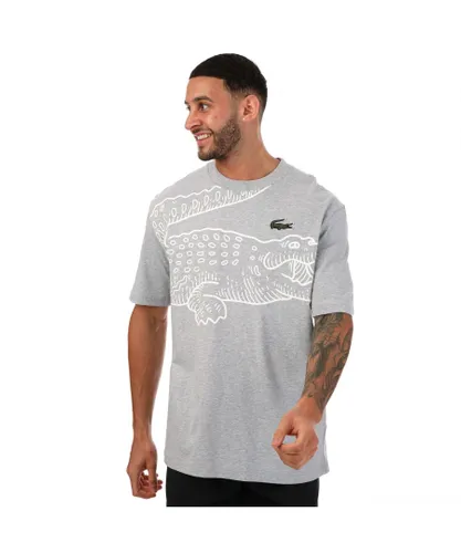 Lacoste Mens Large Croc Print T-Shirt in Grey Cotton