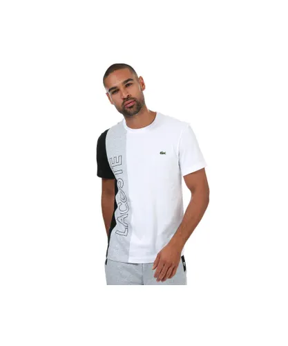 Lacoste Mens Lettering Colourblock T-Shirt in White Grey Cotton