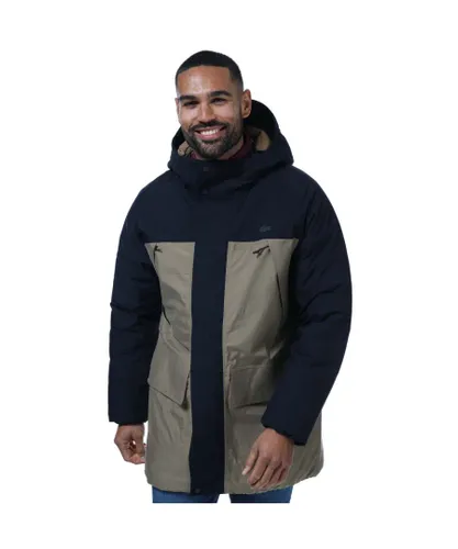 Lacoste Mens Long Hood Water-Repellent Quilted Parka in Navy
