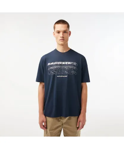 Lacoste Mens Loose Fit Organic Cotton Pique T- Shirt in blue navy