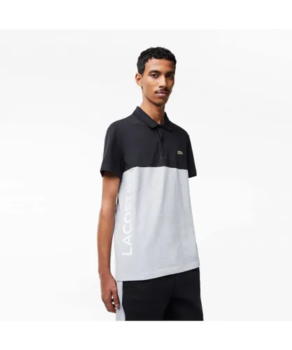 Lacoste Mens polo shirt made of stretch cotton in a color block design in gray and black - Grey