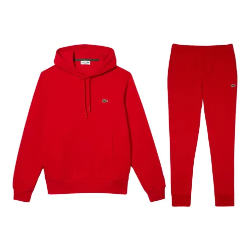 Lacoste , Mens Red Hooded Tracksuit ,Red male, Sizes:
