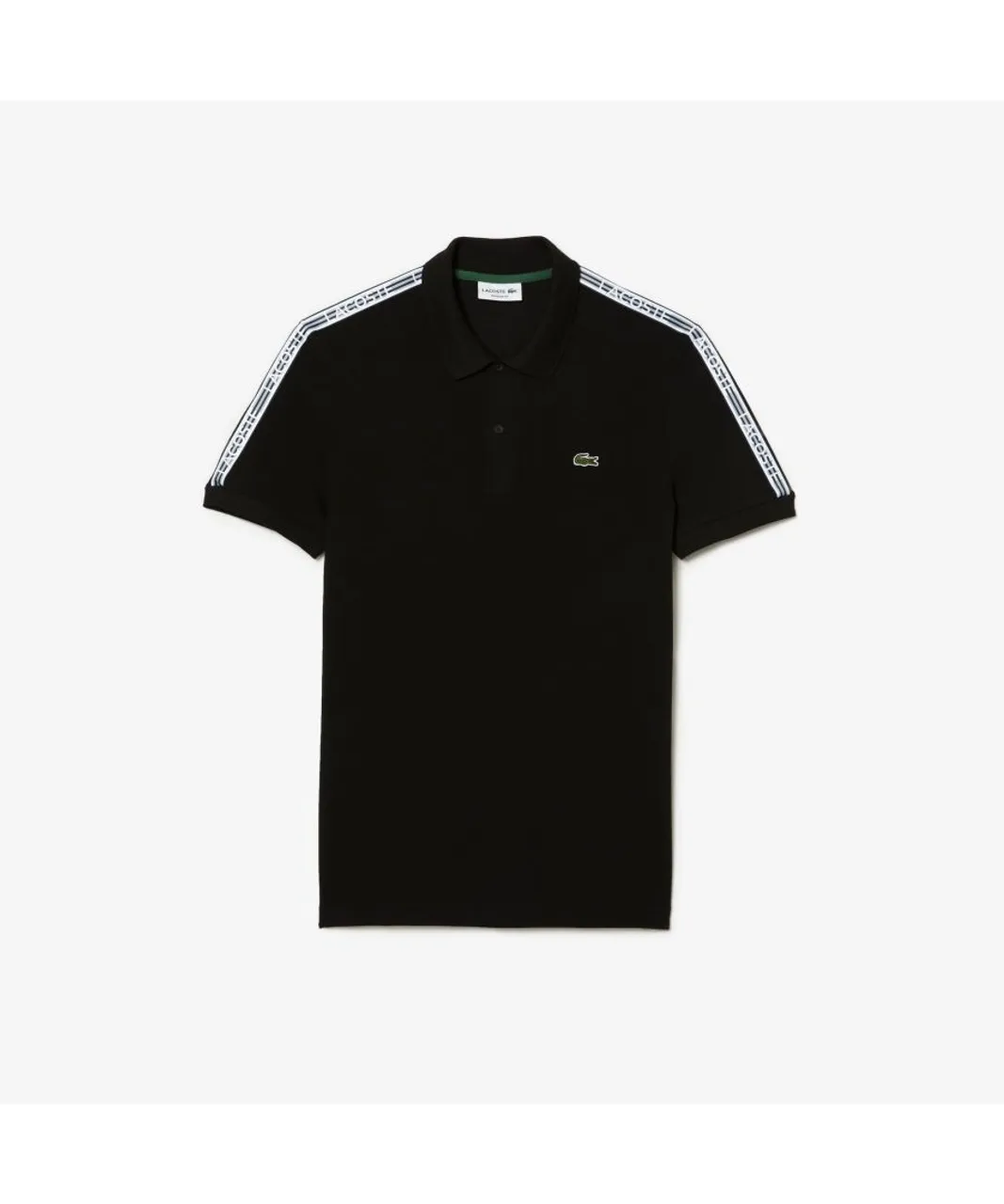 Lacoste Mens Short Sleeve Tape Pique Polo Shirt in Black Cotton