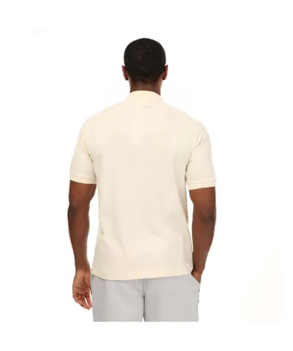 Lacoste Mens Short Sleeved Ribbed Collar Polo Shirt in Cream Cotton
