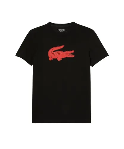 Lacoste Mens SPORT 3D print crocodile jersey t-shirt for men in black and red Cotton