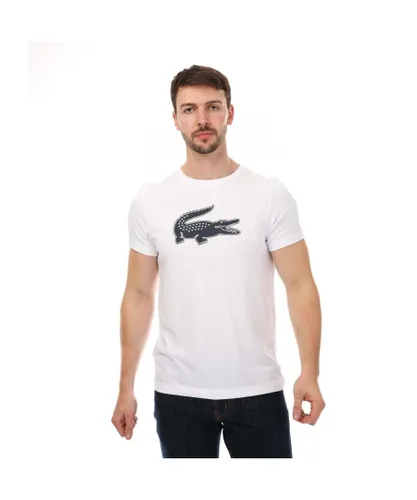 Lacoste Mens SPORT 3D Print Crocodile Jersey T-Shirt in White Navy - Blue & White Cotton