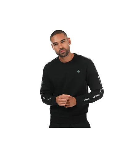Lacoste Mens Tape Detail Sweatshirt in Black Cotton