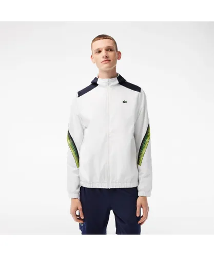 Lacoste Mens Tennis Recycled Hooded Jacket in White Navy
