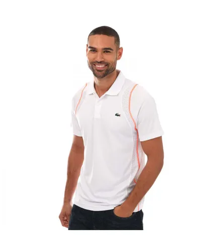Lacoste Mens Tennis Recycled Polo Shirt in White orange Cotton