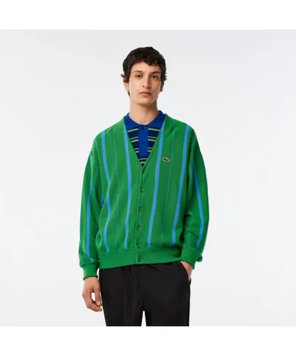 Lacoste Mens V-Neck Organic Cotton Cardigan in Green