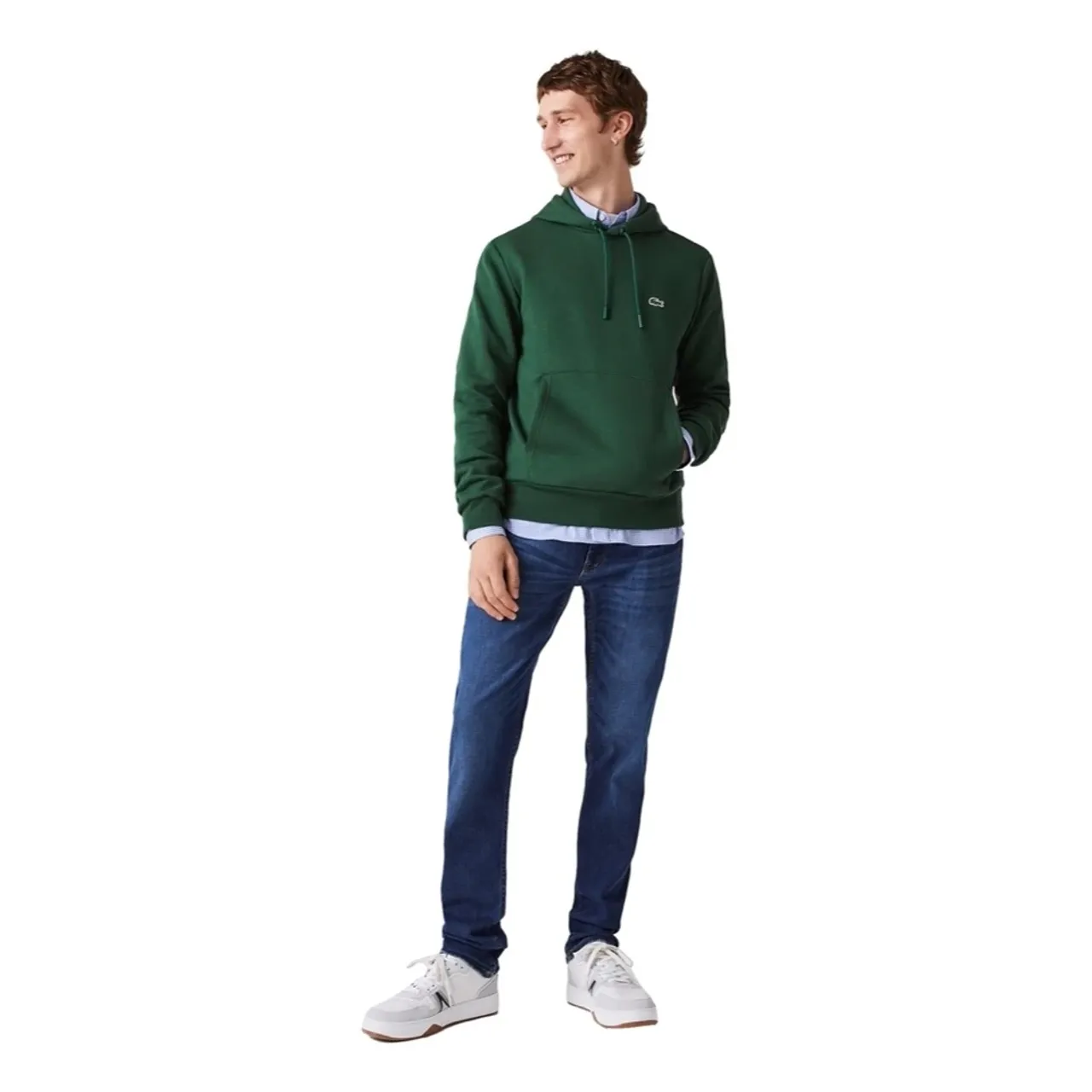 Lacoste , Organic Brushed Cotton Hoodie ,Green male, Sizes: