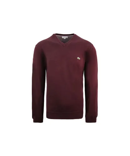 Lacoste Plain Mens Burgundy Sweater - Brown Cotton