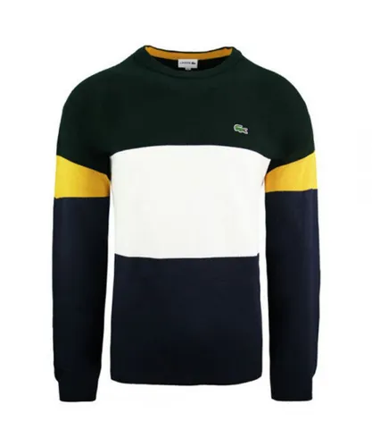 Lacoste Plain Mens Colourblock Sweater - Navy Cotton