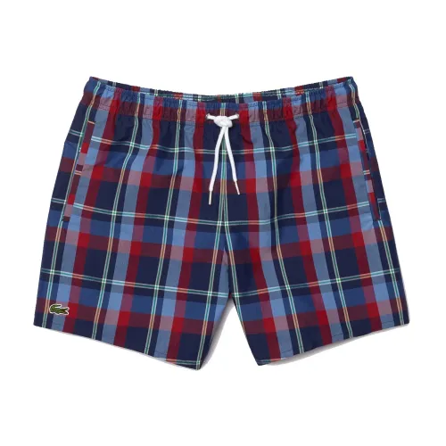 Lacoste , Printed Swim Trunks with Checkered Design ,Blue male, Sizes: