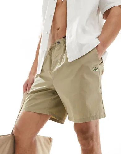 Lacoste pull on cotton shorts in beige-Neutral