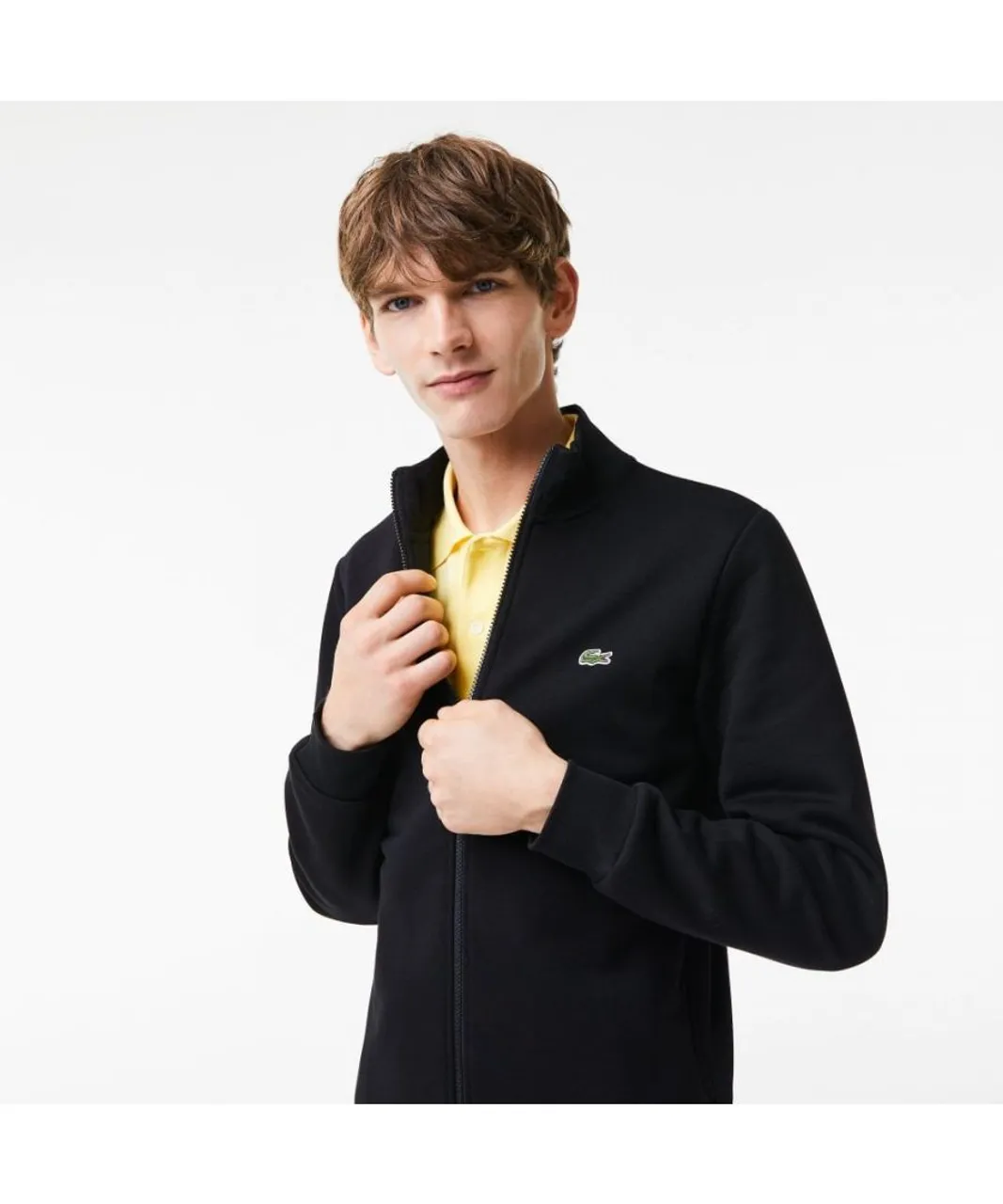 Lacoste regular fit brushed fleece Mens zip-up sweatshirt - Black Cotton