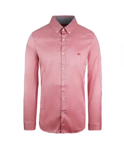 Lacoste Slim Fit Mens Pink Oxford Shirt Cotton