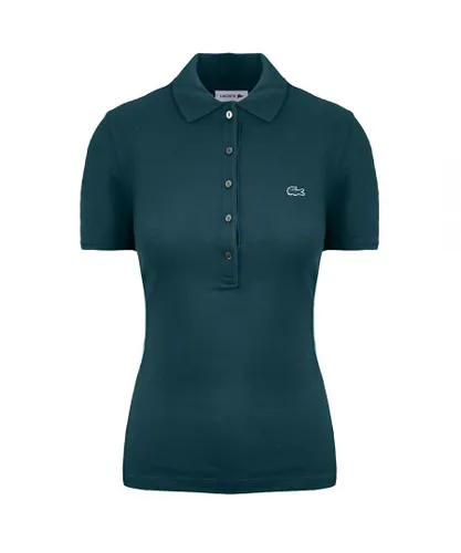 Lacoste Slim Fit Short Sleeve Collared Green Womens Polo Shirt PF7845_F9M Cotton