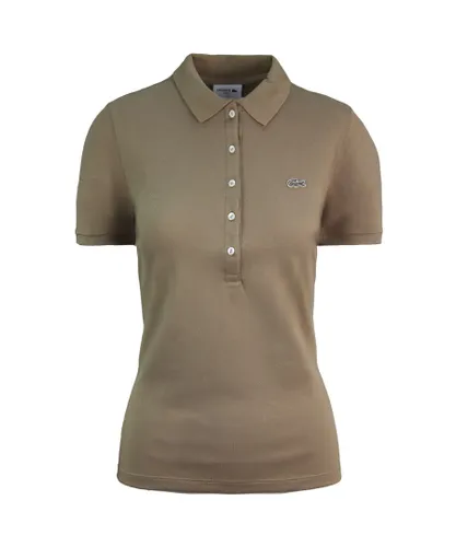 Lacoste Slim Fit Short Sleeve Womens Brown Polo Shirt PF7845 VDW Cotton