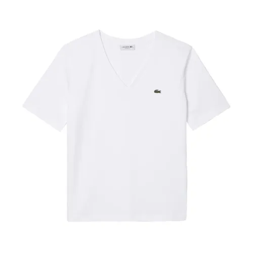 Lacoste , Sophisticated V-Neck T-Shirt ,White female, Sizes: