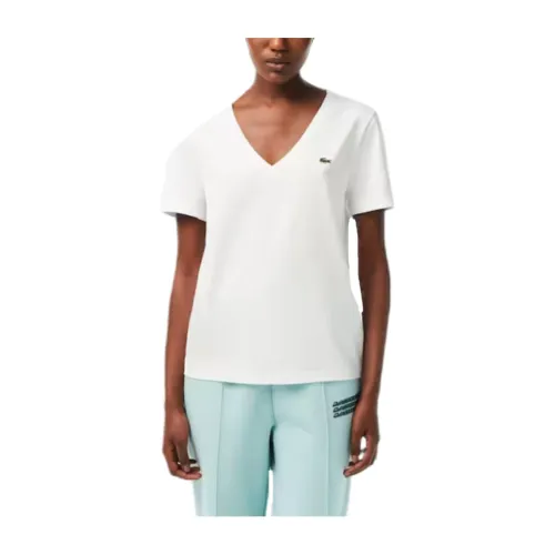 Lacoste , White Cotton T-Shirt with Crocodile Logo ,White female, Sizes: