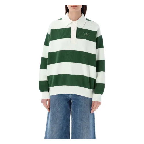 Lacoste , Women's Clothing Knitwear White Green Stripes Ss24 ,Multicolor female, Sizes: