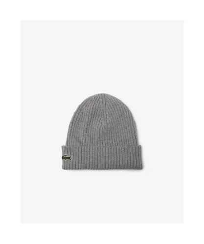 Lacoste Womens Mens Ribbed Beanie - Grey Wool - One