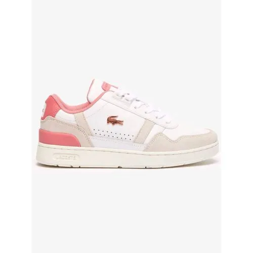 Lacoste Womens White Light Pink T-Clip Contrast Trainer