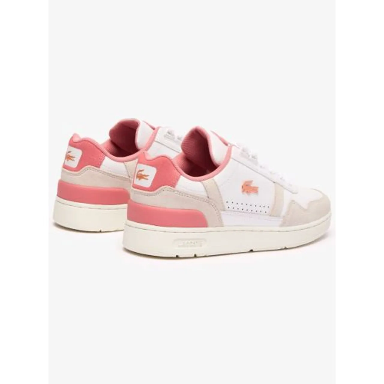 Lacoste Womens White Light Pink T-Clip Contrast Trainer