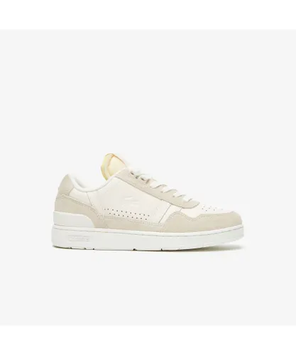 Lacoste Womenss T-Clip Trainers in White - Off-White Leather