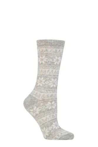 Ladies 1 Pair Charnos Cashmere Fairisle Socks Grey One Size