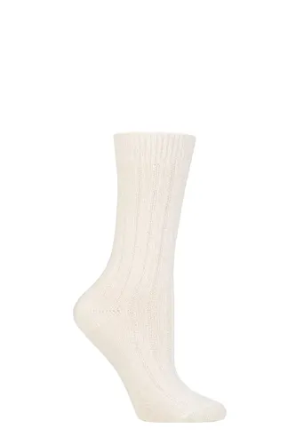 Ladies 1 Pair Charnos Cashmere Ribbed Socks Cream One Size