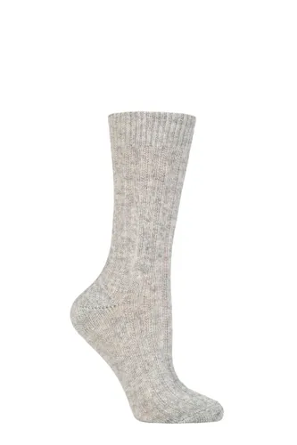 Ladies 1 Pair Charnos Cashmere Ribbed Socks Grey One Size