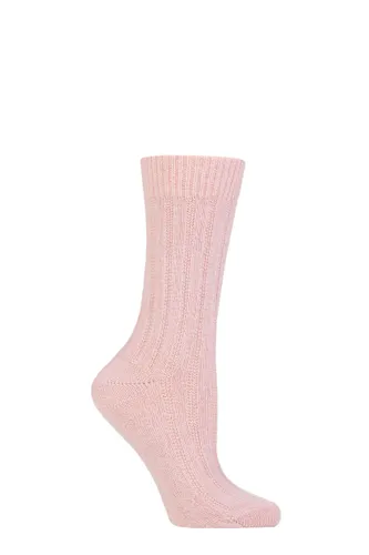 Ladies 1 Pair Charnos Cashmere Ribbed Socks Pink One Size