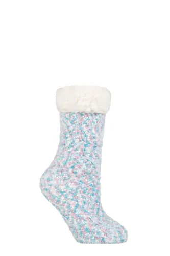 Ladies 1 Pair Elle Popcorn Feather Slipper Socks with Sherpa Lining Bubblegum 4-8 Ladies