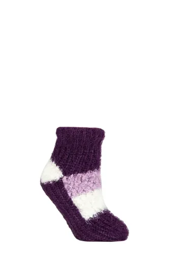 Ladies 1 Pair Elle Sherpa Lined Slipper Socks Royal Purple 4-8