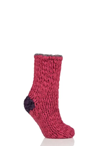 Ladies 1 Pair Elle Soft Hand Knitted Slipper Socks Winter Berry 4-8 Ladies