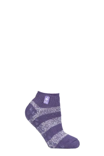 Ladies 1 Pair SOCKSHOP Heat Holders 2.3 TOG Patterned and Striped Ankle Slipper Socks Valencia Mulberry Purple / White 4-8 Ladies