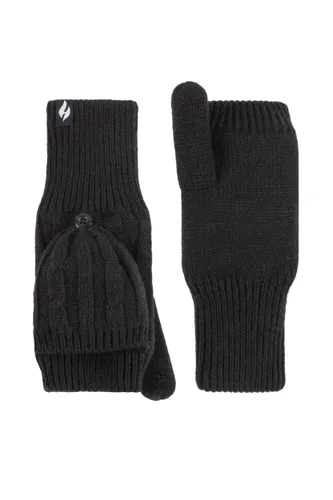 Ladies 1 Pair SOCKSHOP Heat Holders Ash Cable Knit Converter Mittens Black One Size