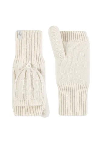 Ladies 1 Pair SOCKSHOP Heat Holders Ash Cable Knit Converter Mittens Cream One Size