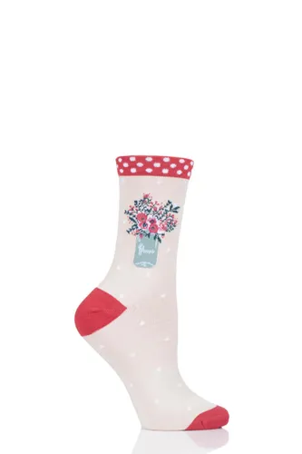 Ladies 1 Pair Thought Floral Pot Bamboo and Organic Cotton Socks Cream 4-7 Ladies