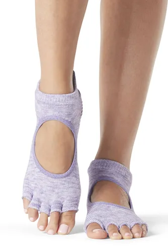 Ladies 1 Pair ToeSox Bella Half Toe Organic Cotton Open Front Yoga Socks Heather Purple M