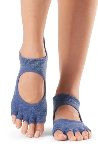 Ladies 1 Pair ToeSox Bella Half Toe Organic Cotton Open Front Yoga Socks Navy Blue M