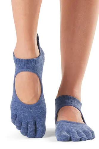 Ladies 1 Pair ToeSox Bellarina Full Toe Organic Cotton Open Front Yoga Socks Navy Blue M