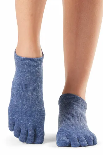 Ladies 1 Pair ToeSox Full Toe Organic Cotton Low Rise Yoga Socks Navy Blue M